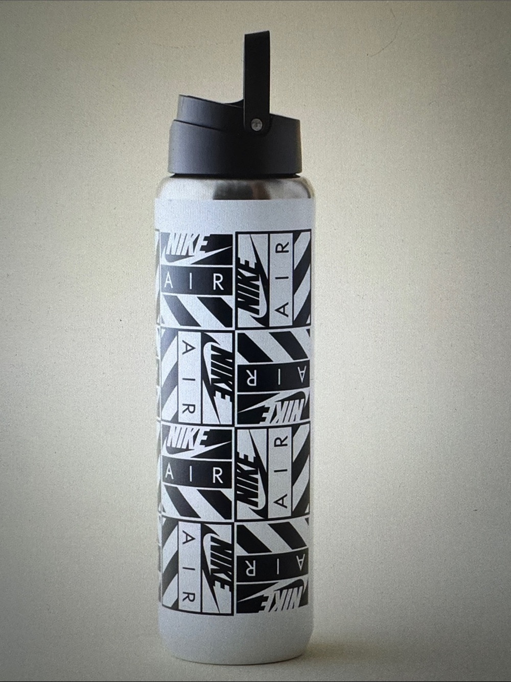 Nike White Water Bottle with Black Air Logo Panels